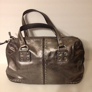 Michael Kors studded silver metallic satchel